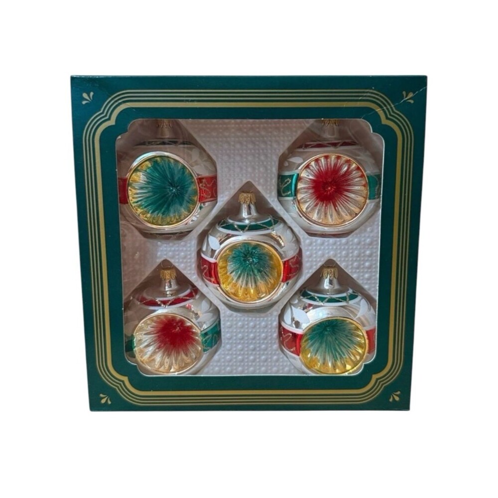 Vintage Kurt Adler Concave Blown Glass Christmas Ornaments in Box